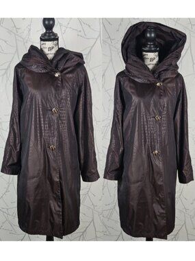 Marcona Brown Crocodile Print Statement Hooded Trench